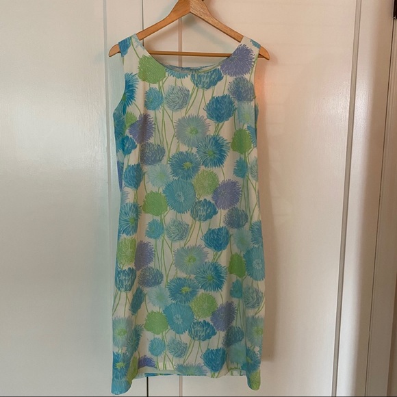 VTG 60’s Sheath Dress Size Large Blue Green Floral - Picture 2 of 9